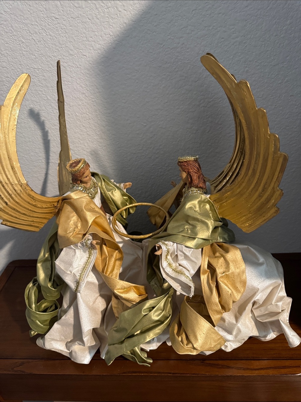 Gold and Green Angel Figurine Pair - Decorative Home Art